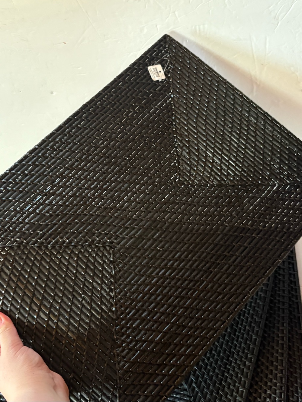 NWT - 4pc: Artesia Crate & Barrel Rectangle Woven Black Placemats